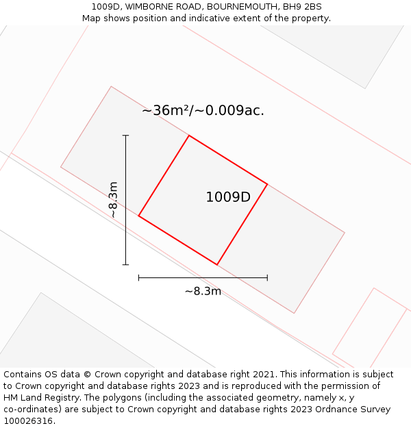 1009D, WIMBORNE ROAD, BOURNEMOUTH, BH9 2BS: Plot and title map
