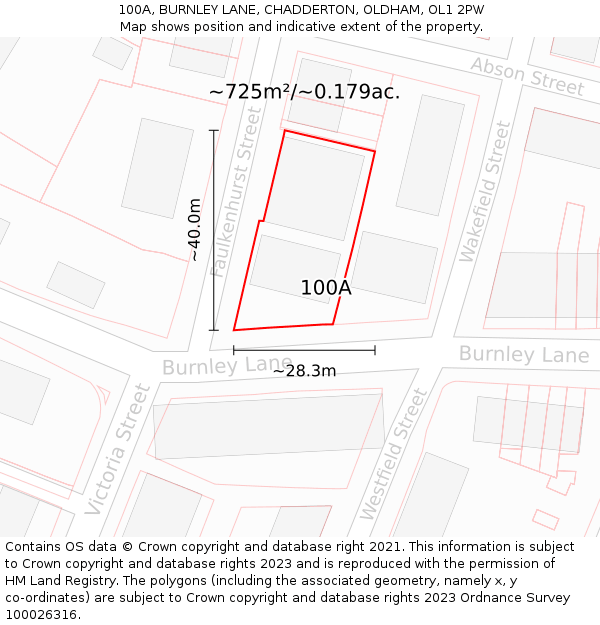 100A, BURNLEY LANE, CHADDERTON, OLDHAM, OL1 2PW: Plot and title map