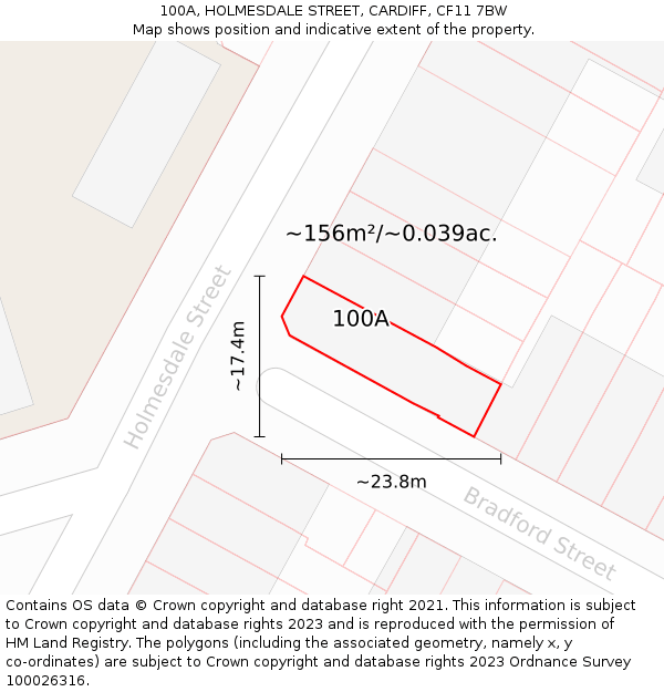 100A, HOLMESDALE STREET, CARDIFF, CF11 7BW: Plot and title map