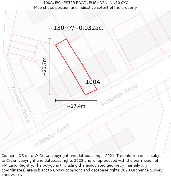 100A, IRCHESTER ROAD, RUSHDEN, NN10 9XQ: Plot and title map
