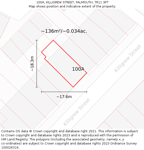 100A, KILLIGREW STREET, FALMOUTH, TR11 3PT: Plot and title map