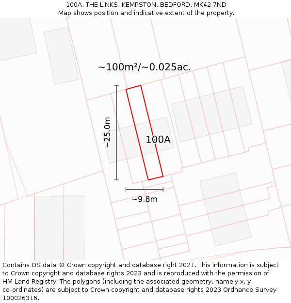 100A, THE LINKS, KEMPSTON, BEDFORD, MK42 7ND: Plot and title map