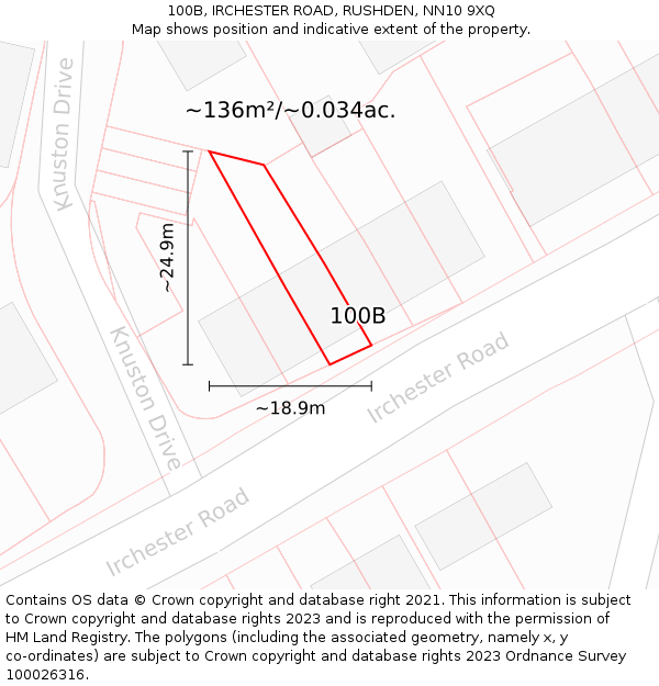 100B, IRCHESTER ROAD, RUSHDEN, NN10 9XQ: Plot and title map