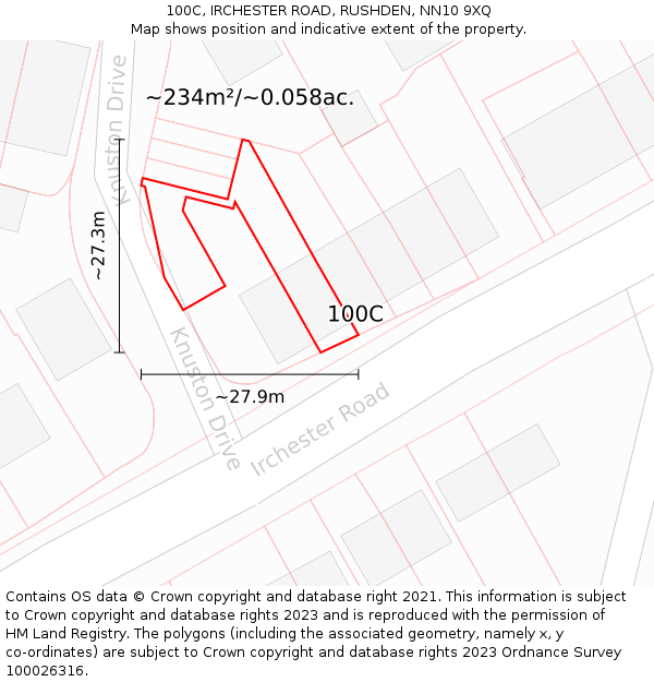100C, IRCHESTER ROAD, RUSHDEN, NN10 9XQ: Plot and title map