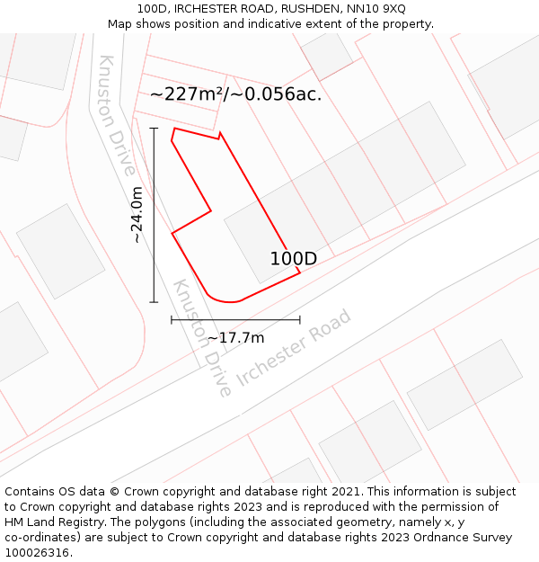 100D, IRCHESTER ROAD, RUSHDEN, NN10 9XQ: Plot and title map