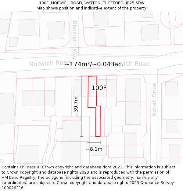 100F, NORWICH ROAD, WATTON, THETFORD, IP25 6DW: Plot and title map