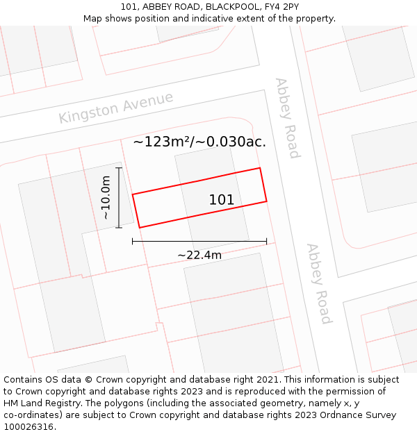101, ABBEY ROAD, BLACKPOOL, FY4 2PY: Plot and title map