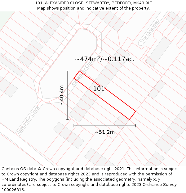 101, ALEXANDER CLOSE, STEWARTBY, BEDFORD, MK43 9LT: Plot and title map