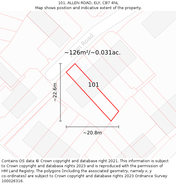 101, ALLEN ROAD, ELY, CB7 4NL: Plot and title map