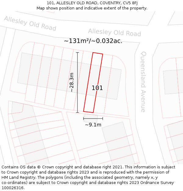 101, ALLESLEY OLD ROAD, COVENTRY, CV5 8FJ: Plot and title map