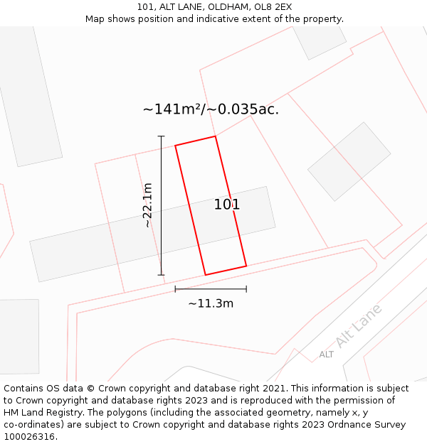 101, ALT LANE, OLDHAM, OL8 2EX: Plot and title map