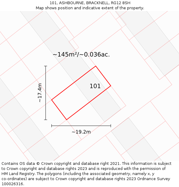 101, ASHBOURNE, BRACKNELL, RG12 8SH: Plot and title map