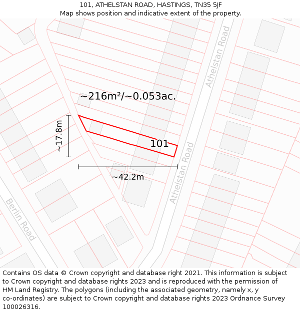 101, ATHELSTAN ROAD, HASTINGS, TN35 5JF: Plot and title map