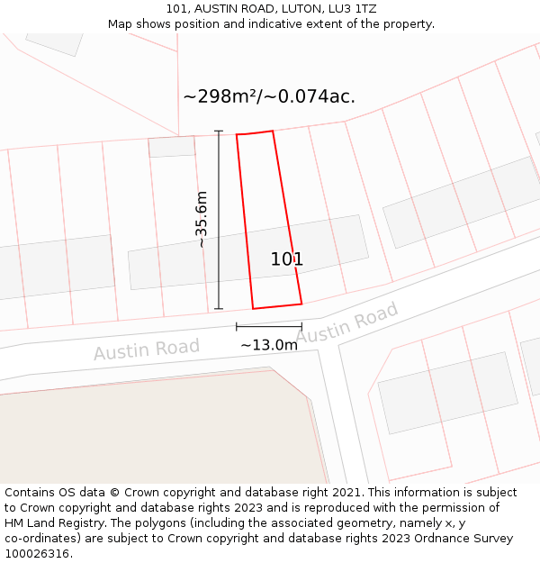 101, AUSTIN ROAD, LUTON, LU3 1TZ: Plot and title map