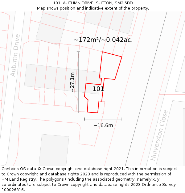 101, AUTUMN DRIVE, SUTTON, SM2 5BD: Plot and title map