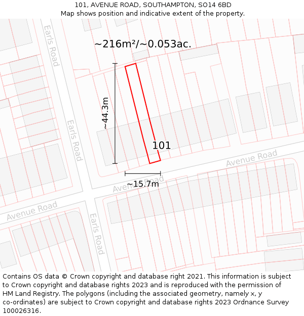 101, AVENUE ROAD, SOUTHAMPTON, SO14 6BD: Plot and title map