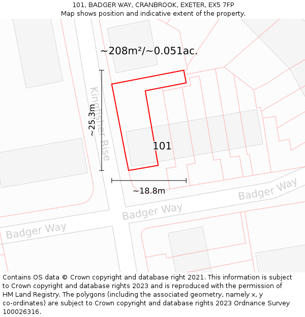 101, BADGER WAY, CRANBROOK, EXETER, EX5 7FP: Plot and title map