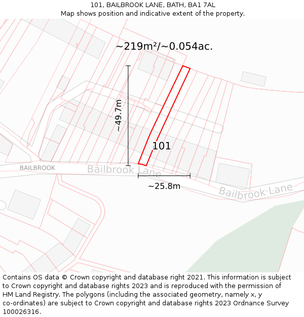 101, BAILBROOK LANE, BATH, BA1 7AL: Plot and title map