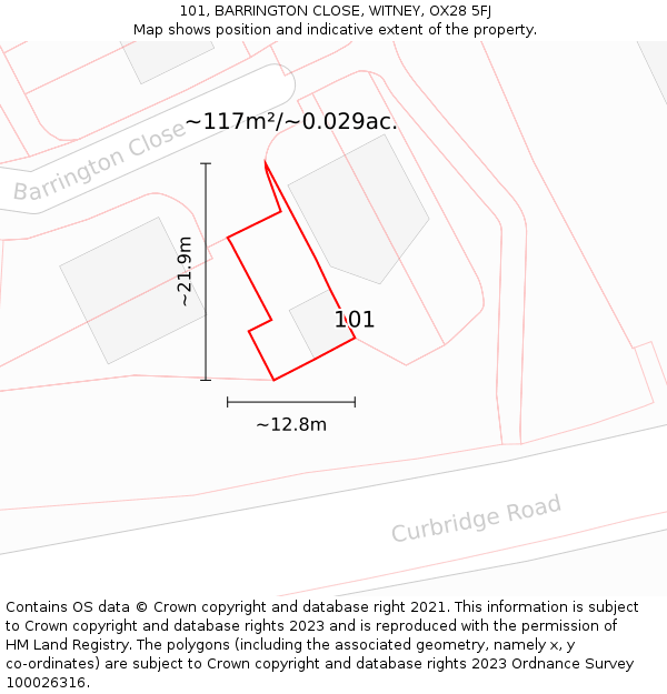 101, BARRINGTON CLOSE, WITNEY, OX28 5FJ: Plot and title map