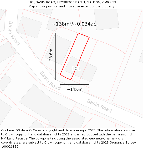 101, BASIN ROAD, HEYBRIDGE BASIN, MALDON, CM9 4RS: Plot and title map