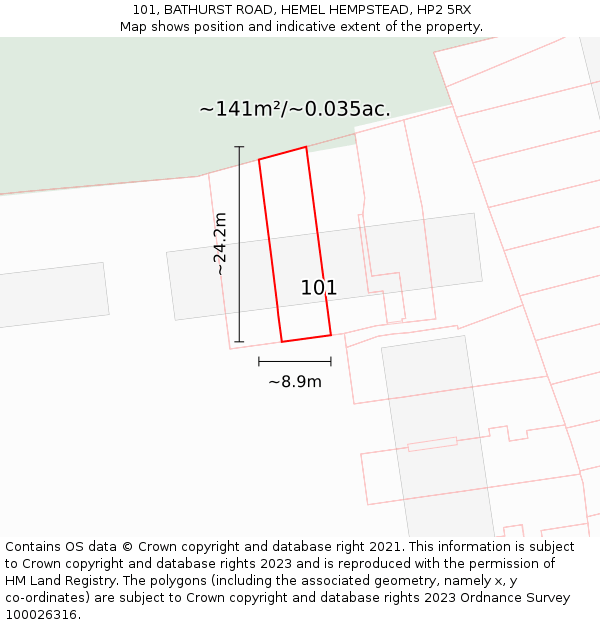 101, BATHURST ROAD, HEMEL HEMPSTEAD, HP2 5RX: Plot and title map
