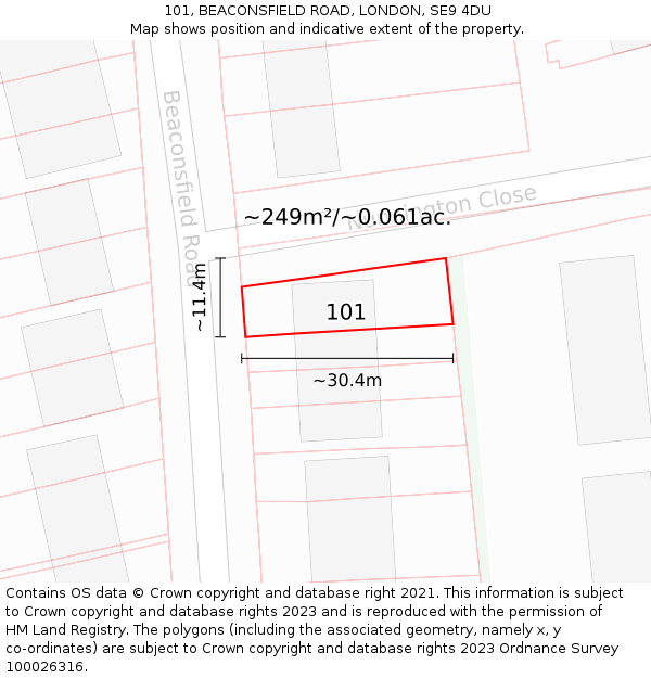 101, BEACONSFIELD ROAD, LONDON, SE9 4DU: Plot and title map