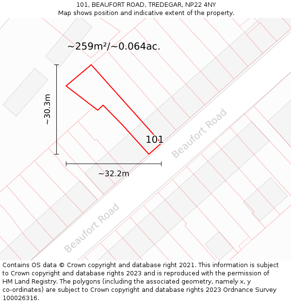 101, BEAUFORT ROAD, TREDEGAR, NP22 4NY: Plot and title map