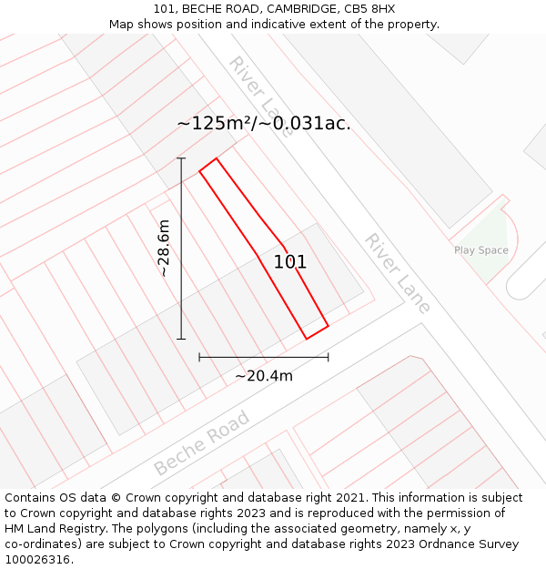 101, BECHE ROAD, CAMBRIDGE, CB5 8HX: Plot and title map