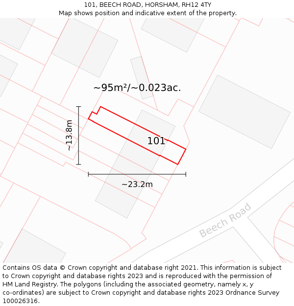 101, BEECH ROAD, HORSHAM, RH12 4TY: Plot and title map