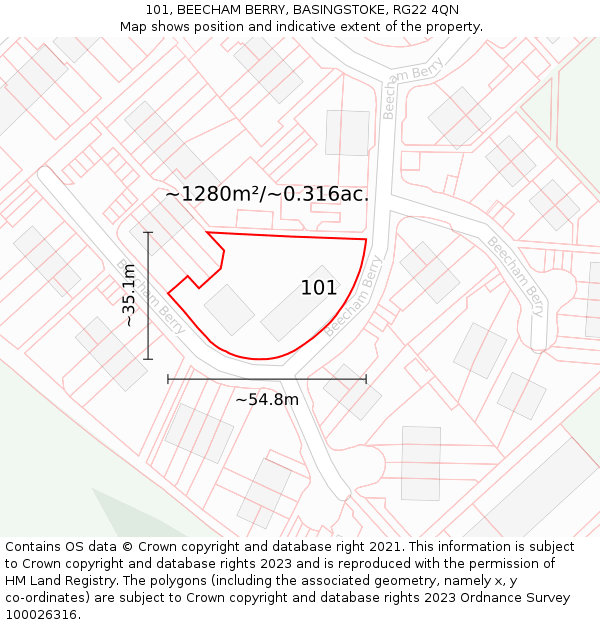 101, BEECHAM BERRY, BASINGSTOKE, RG22 4QN: Plot and title map