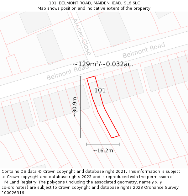 101, BELMONT ROAD, MAIDENHEAD, SL6 6LG: Plot and title map