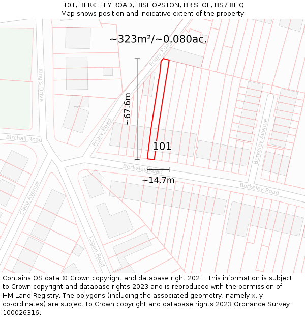 101, BERKELEY ROAD, BISHOPSTON, BRISTOL, BS7 8HQ: Plot and title map