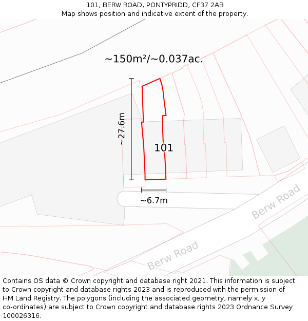 101, BERW ROAD, PONTYPRIDD, CF37 2AB: Plot and title map