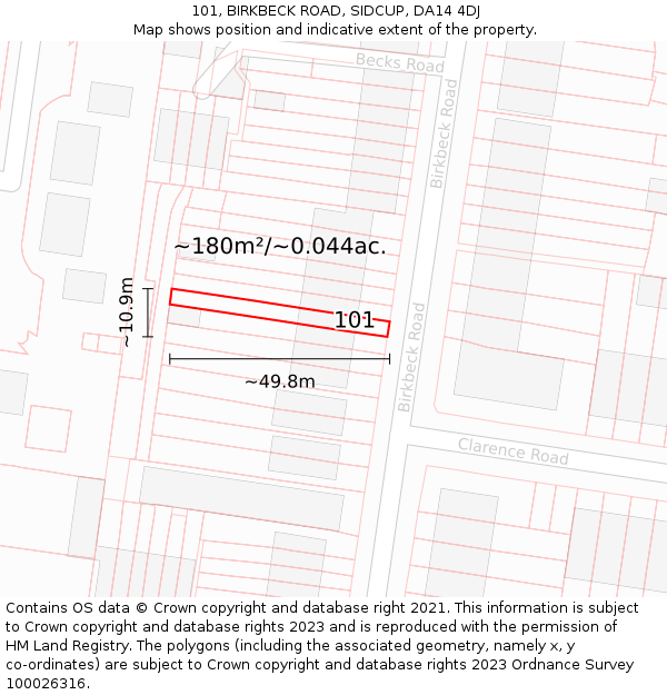 101, BIRKBECK ROAD, SIDCUP, DA14 4DJ: Plot and title map