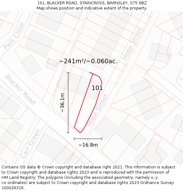 101, BLACKER ROAD, STAINCROSS, BARNSLEY, S75 6BZ: Plot and title map