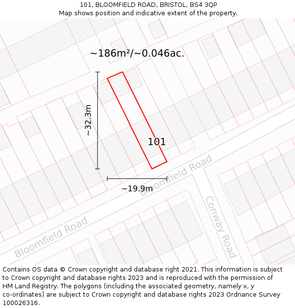 101, BLOOMFIELD ROAD, BRISTOL, BS4 3QP: Plot and title map