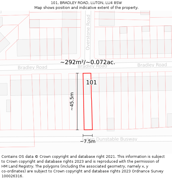101, BRADLEY ROAD, LUTON, LU4 8SW: Plot and title map