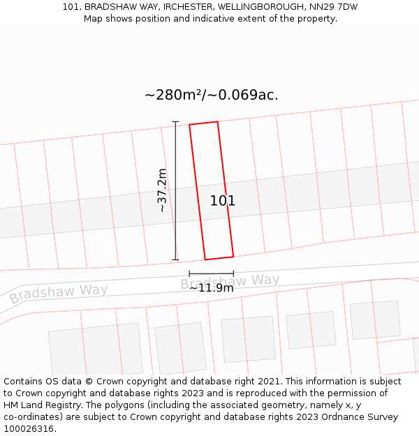 101, BRADSHAW WAY, IRCHESTER, WELLINGBOROUGH, NN29 7DW: Plot and title map