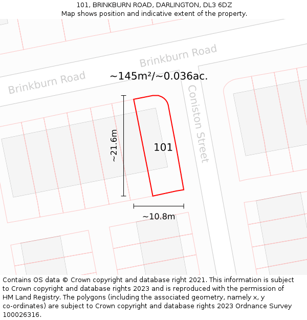101, BRINKBURN ROAD, DARLINGTON, DL3 6DZ: Plot and title map