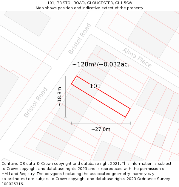 101, BRISTOL ROAD, GLOUCESTER, GL1 5SW: Plot and title map