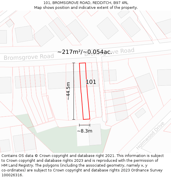 101, BROMSGROVE ROAD, REDDITCH, B97 4RL: Plot and title map