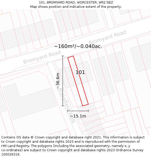 101, BROMYARD ROAD, WORCESTER, WR2 5BZ: Plot and title map