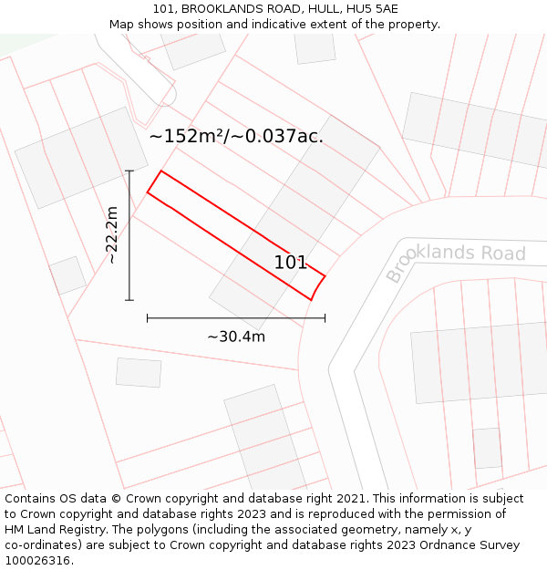 101, BROOKLANDS ROAD, HULL, HU5 5AE: Plot and title map