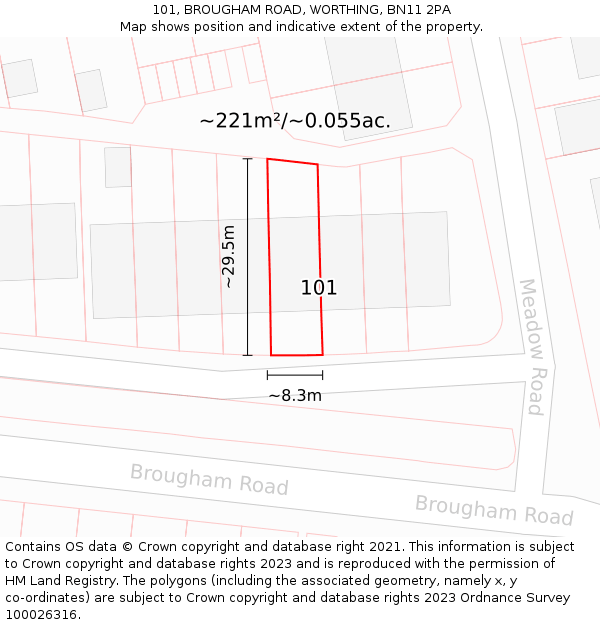 101, BROUGHAM ROAD, WORTHING, BN11 2PA: Plot and title map