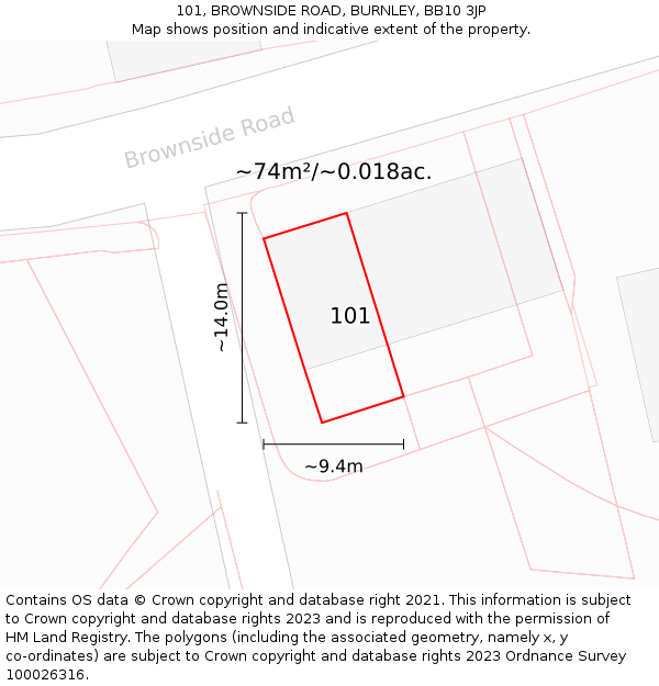 101, BROWNSIDE ROAD, BURNLEY, BB10 3JP: Plot and title map