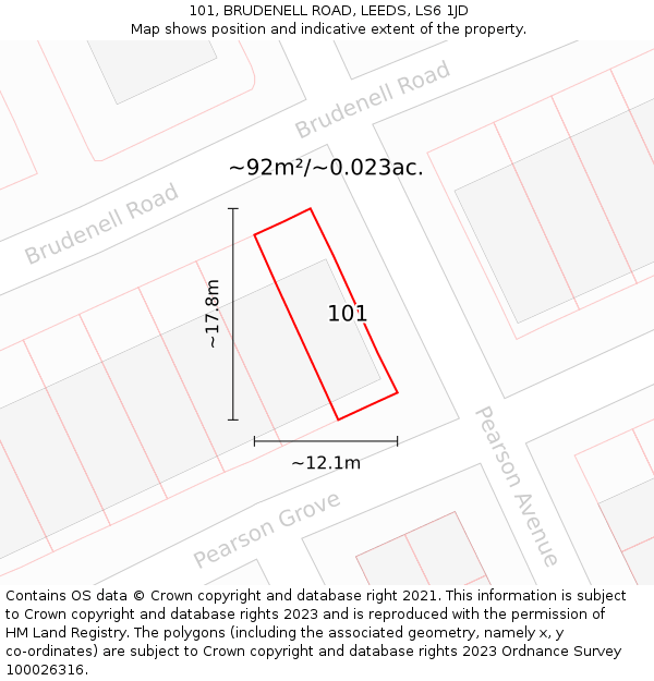 101, BRUDENELL ROAD, LEEDS, LS6 1JD: Plot and title map