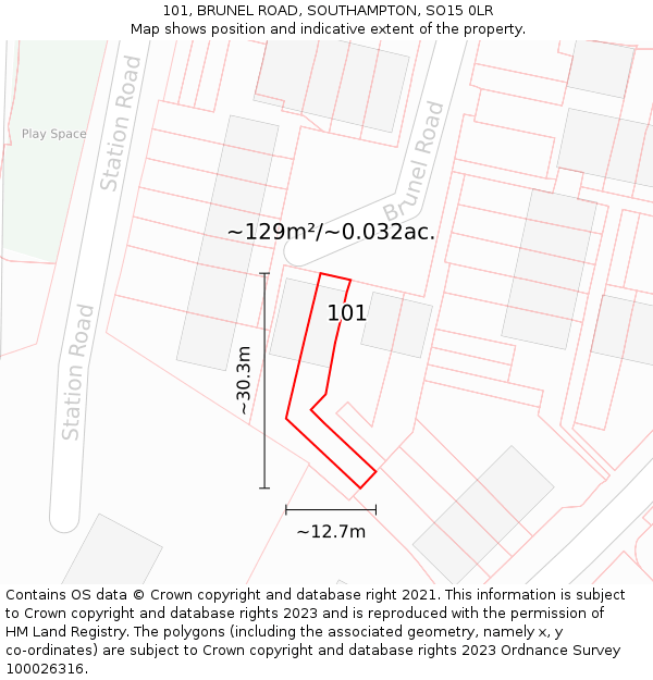 101, BRUNEL ROAD, SOUTHAMPTON, SO15 0LR: Plot and title map