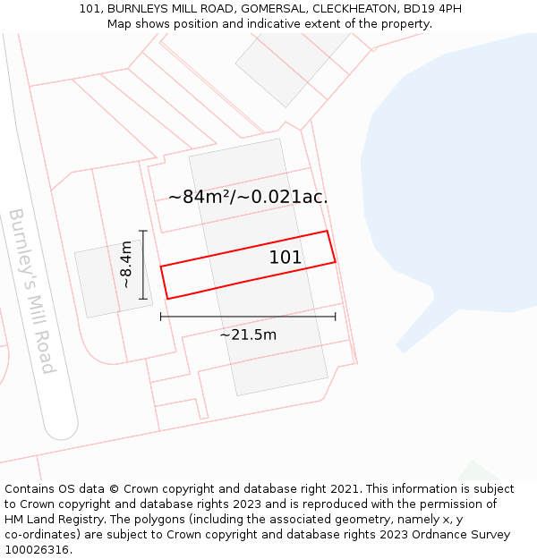 101, BURNLEYS MILL ROAD, GOMERSAL, CLECKHEATON, BD19 4PH: Plot and title map
