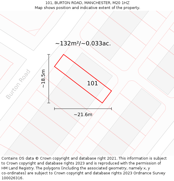 101, BURTON ROAD, MANCHESTER, M20 1HZ: Plot and title map