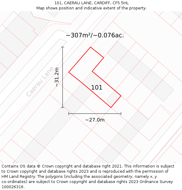 101, CAERAU LANE, CARDIFF, CF5 5HL: Plot and title map